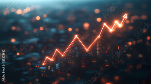 Wallpaper Mural A dynamic representation of digital financial growth, featuring a glowing red line graph symbolizing stock market returns. Development and digital financial evolution Torontodigital.ca