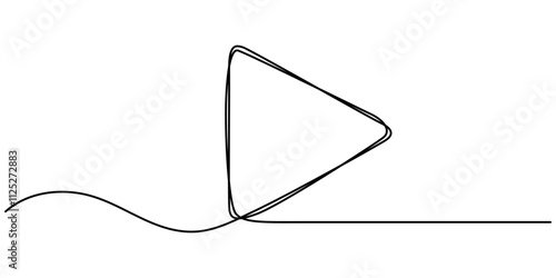 Play Button Webpage User Interface Icon In Thin Line Style, Play button continuous one line drawing, One continuous line drawing of play button. Vector illustration, Continuous outline of play button
