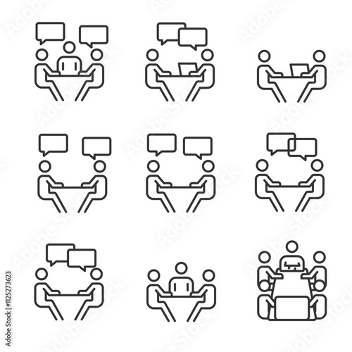 people conference table meeting icons, people team, people meet