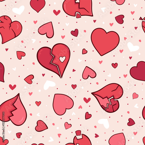 Red heart seamless pattern. Cute romantic pink hearts background texture for Valentine's day, wrapping paper, wallpaper, scrapbooking, textile.