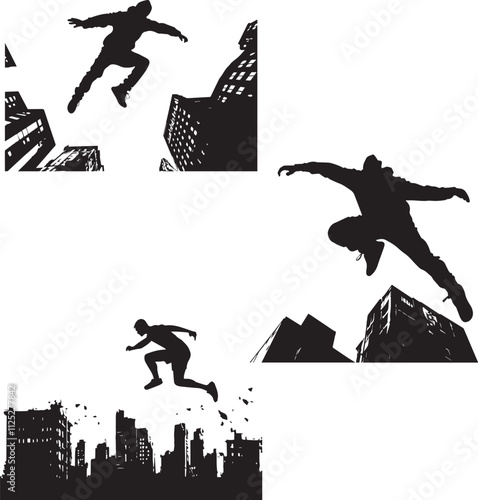 Person jumping the houses Silhouette vector