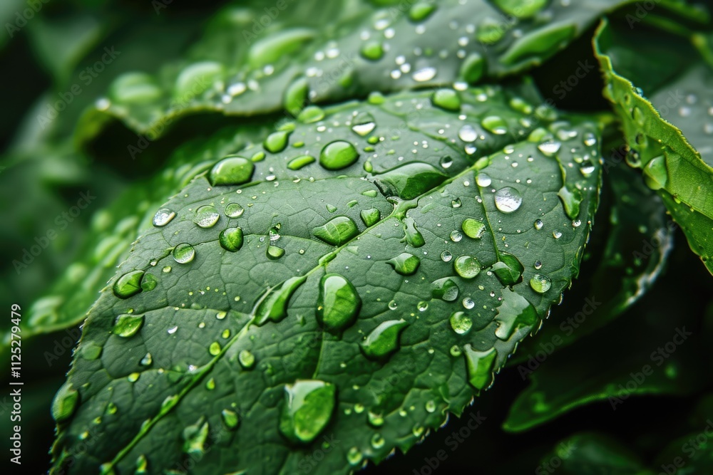 Nature's Essence: Macro Leaf with Raindrops Background and Copyspace Nature's Essence: Macro Leaf with Raindrops Background and Copyspace