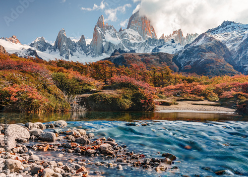 Mount Fitz Roy Autumn landscape in Patagonia, El Chalten, Argentina