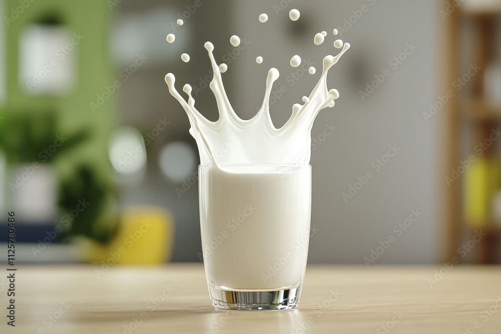 glass of milk splashes dramatically, creating beautiful crown of droplets. This captivating moment showcases fluidity and freshness of milk, evoking sense of joy and vitality glass of milk splashes dramatically, creating beautiful crown of droplets. This captivating moment showcases fluidity and freshness of milk, evoking sense of joy and vitality