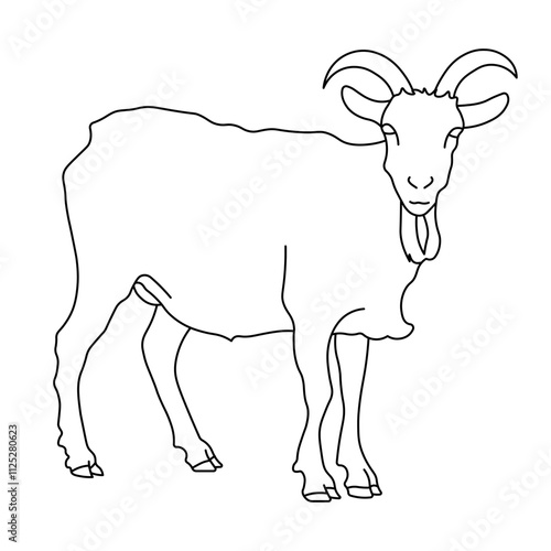 Vector linear black and white illustration of a goat