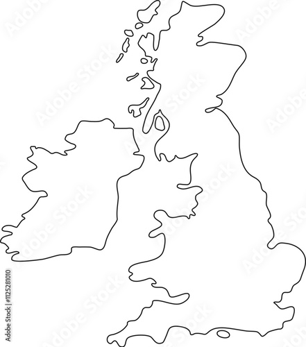 vector black contour outline map of united kingdom of great britain and northern ireland. uk black line contour map icon