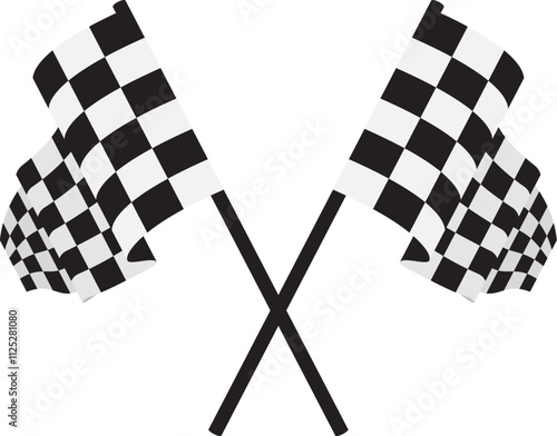 vector black and white crossed racing flags illustration. checkered wavy rally flags isolated on white background