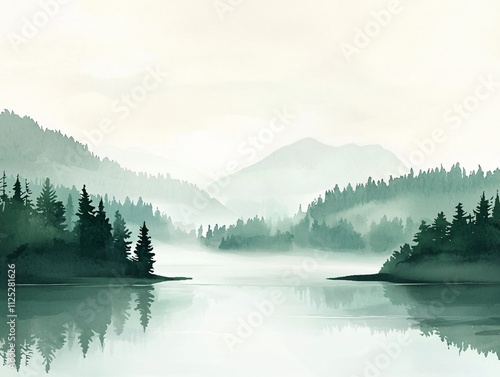 Flowing Serenity A Tranquil Watercolor of a Wide River in Lush Nature