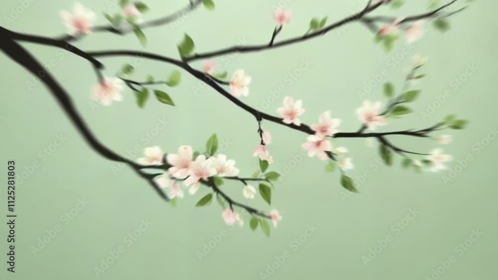 A branch of a blossoming tree in spring, strewn with white flowers. A branch of a blossoming tree in spring, strewn with white flowers.