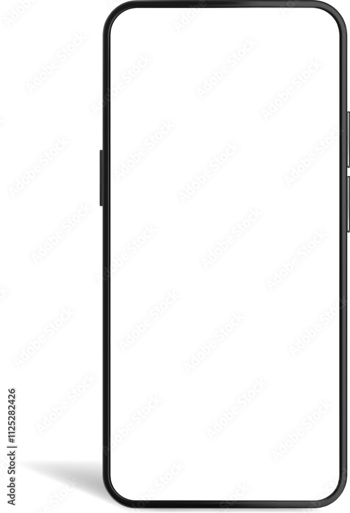 Realistic smartphone mockup showing a blank white screen with rounded corners, power and volume buttons, perfect for showcasing mobile app designs and user interfaces Realistic smartphone mockup showing a blank white screen with rounded corners, power and volume buttons, perfect for showcasing mobile app designs and user interfaces