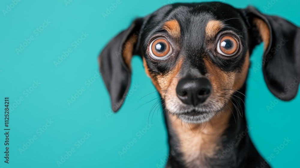 A black and tan dog with big eyes looking at the camera A black and tan dog with big eyes looking at the camera