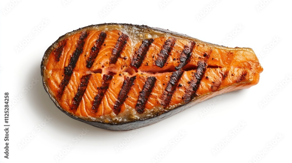Grilled Salmon Steak Isolated On White Background Grilled Salmon Steak Isolated On White Background