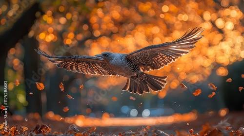 A bird flying through the air with its wings spread