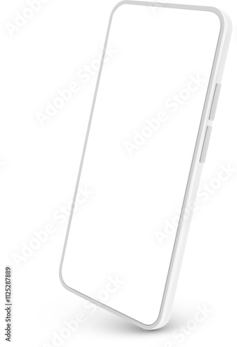 Modern white smartphone with a blank screen leaning against a clean white background, ideal for displaying mobile apps or websites in a sleek and minimalist style