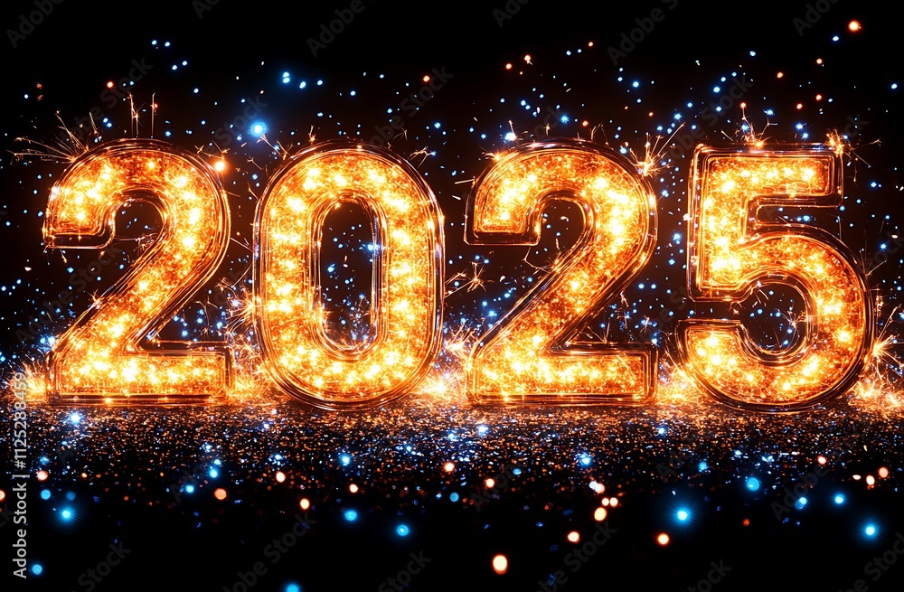 Happy New Year 2025 in Numbers with Lights.