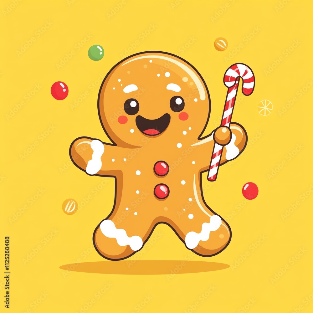 Obraz premium illustration flat design style cute gingerbread man holding a candy cane