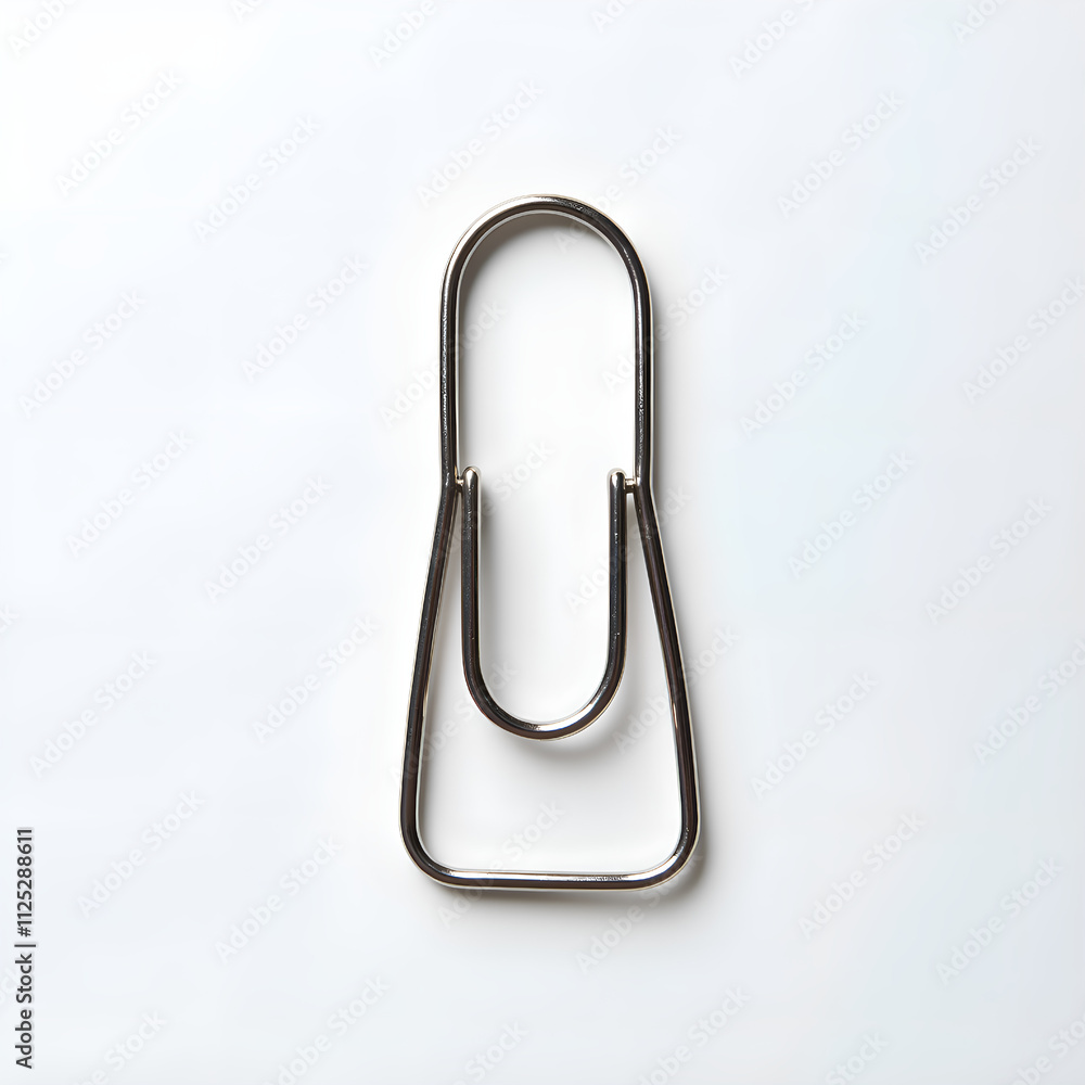 Minimalistic design featuring a single paper clip on a soft white background, photography of still life concept. Minimalistic design featuring a single paper clip on a soft white background, photography of still life concept.