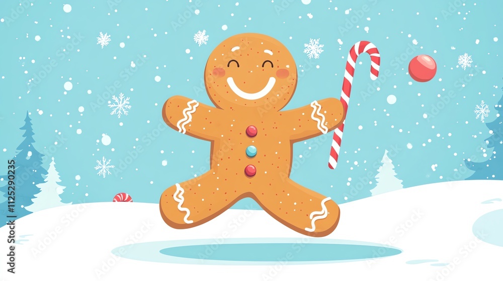 Obraz premium illustration flat design style cute gingerbread man holding a candy cane