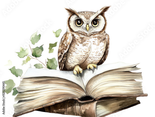 Wallpaper Mural Wise Owl Sitting on Open Book with Ivy Leaves Torontodigital.ca