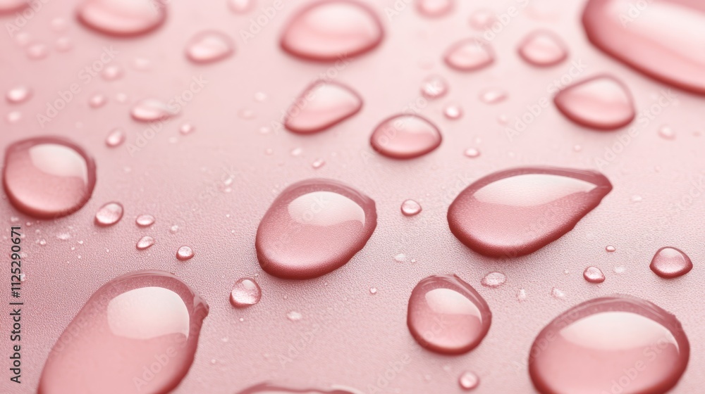 A close up of water droplets on a pink surface A close up of water droplets on a pink surface