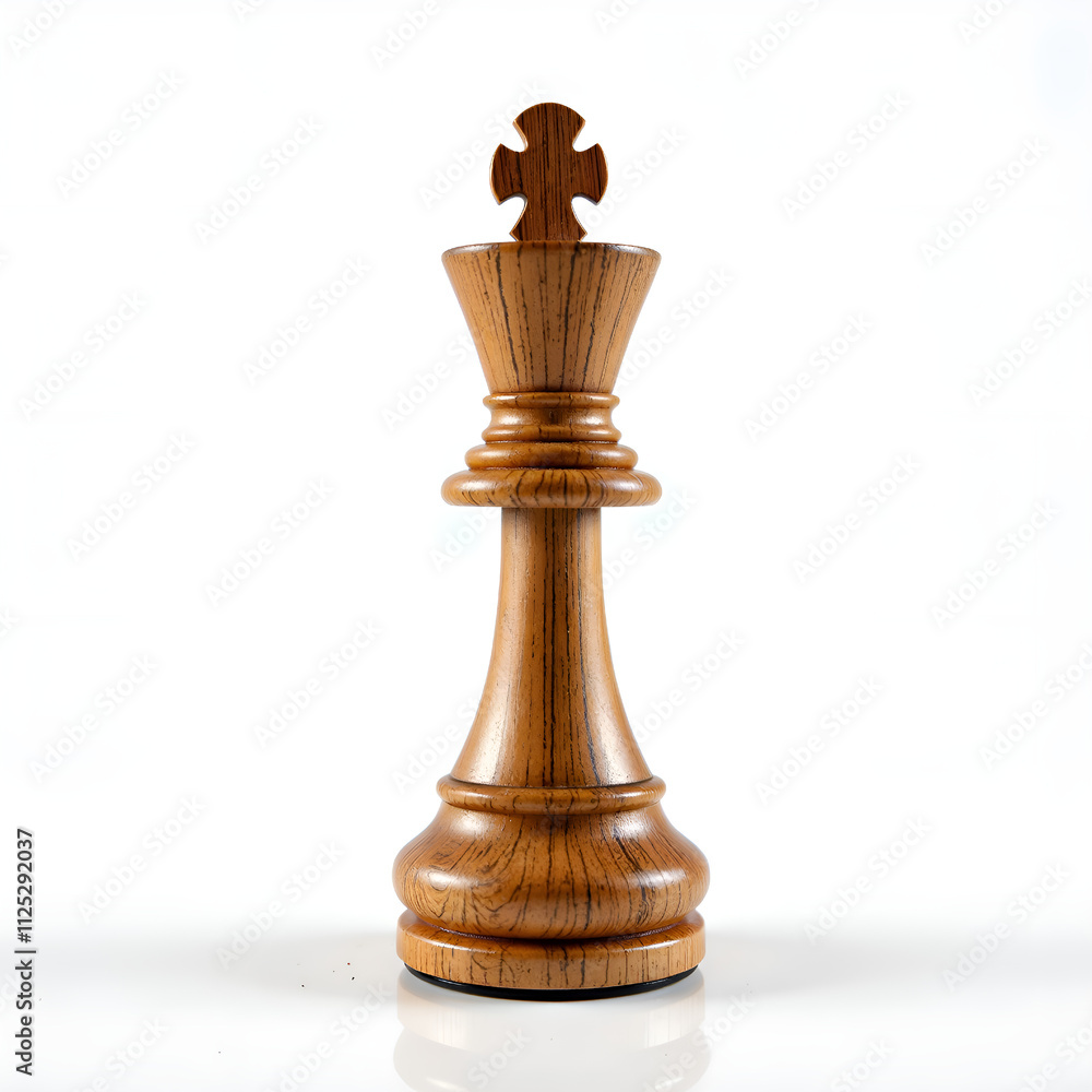 Masterful wooden chess king piece on a minimalist background, photography of still life concept. Masterful wooden chess king piece on a minimalist background, photography of still life concept.