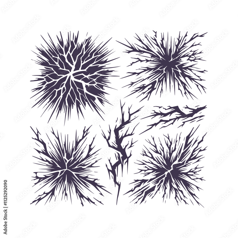 Fototapeta premium Cracked Ground Silhouette Set Isolated Vector Illustration