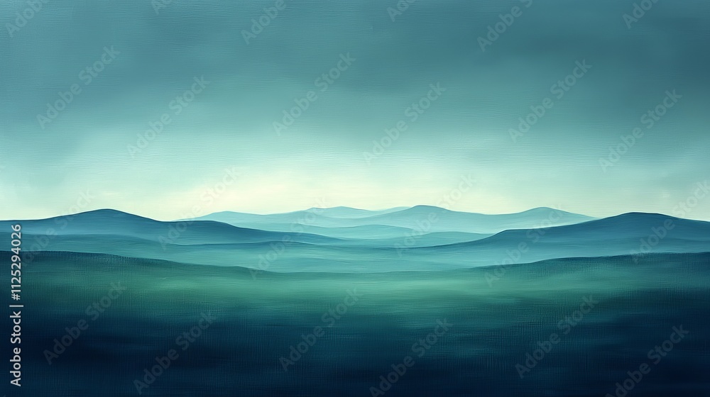 A painting of a blue landscape with mountains in the background A painting of a blue landscape with mountains in the background