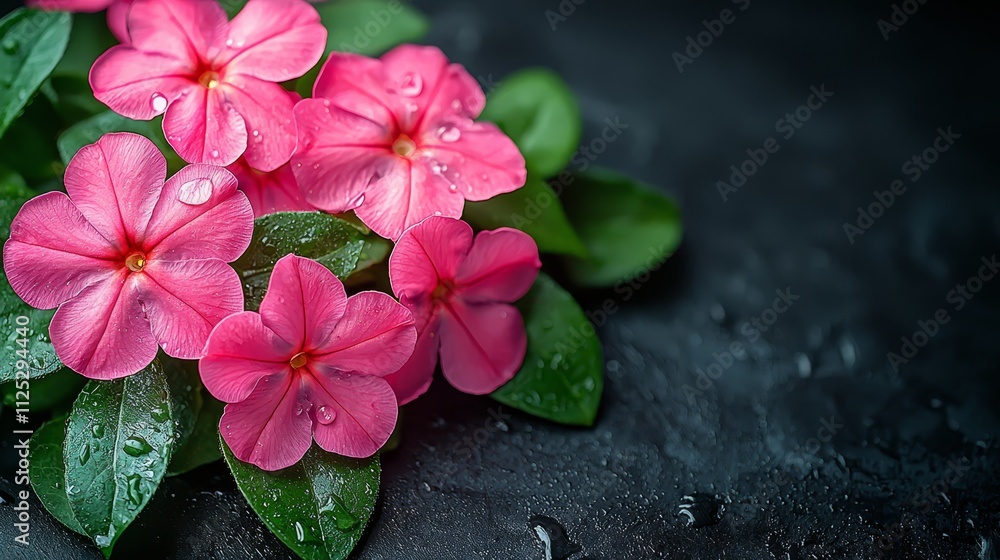 Fototapeta premium A bunch of pink flowers with water droplets on them