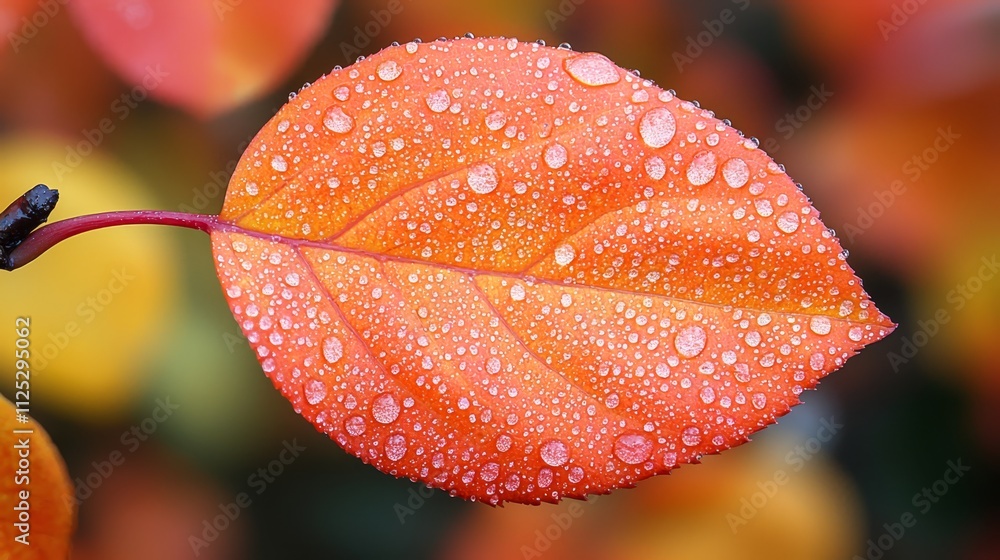 A red leaf with water droplets on it A red leaf with water droplets on it