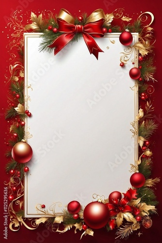 Slim Elegant Frame with Vibrant Red Christmas Ornaments and Golden Accents on a Clean White photo