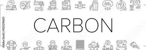 carbon capture co2 storage icons set vector. energy footprint, utilization sequestration, green, technology, pollution reduction carbon capture co2 storage black contour illustrations