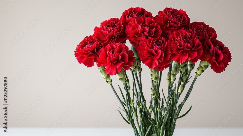 Fototapeta premium A bunch of red carnations in a vase on a table