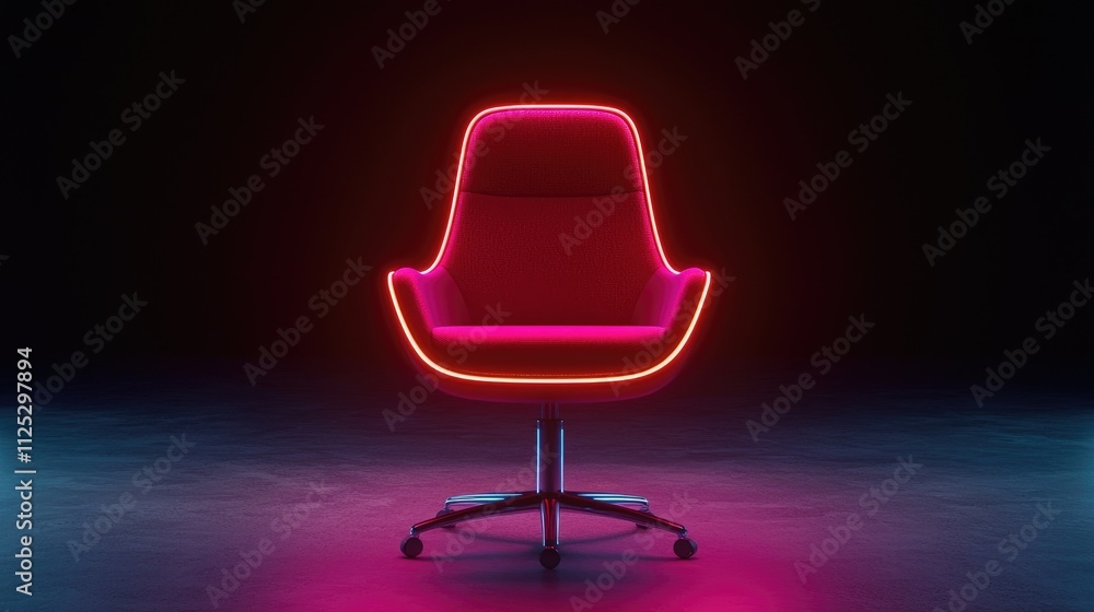 Neon chair design showcase modern studio digital art minimalist environment front view futuristic concept Neon chair design showcase modern studio digital art minimalist environment front view futuristic concept