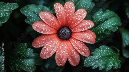 A red flower with water droplets on it