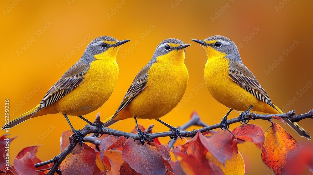 A group of birds sitting on top of a tree branch A group of birds sitting on top of a tree branch