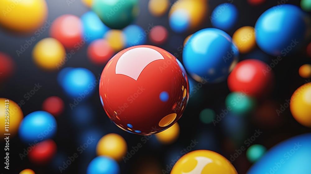 A red ball in the middle of a bunch of colorful balls A red ball in the middle of a bunch of colorful balls