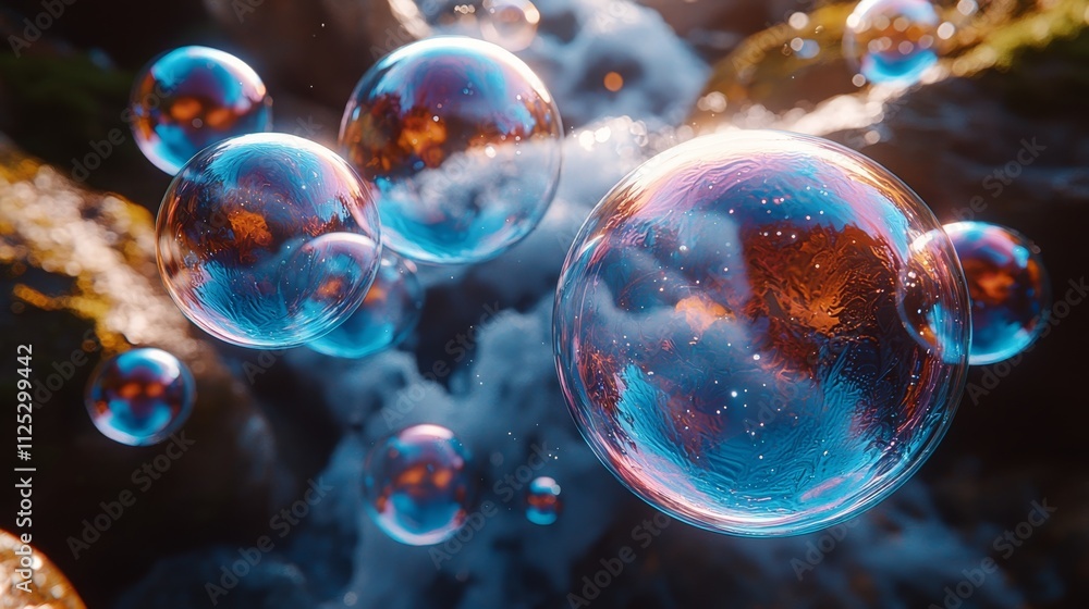 A bunch of soap bubbles floating in the air A bunch of soap bubbles floating in the air