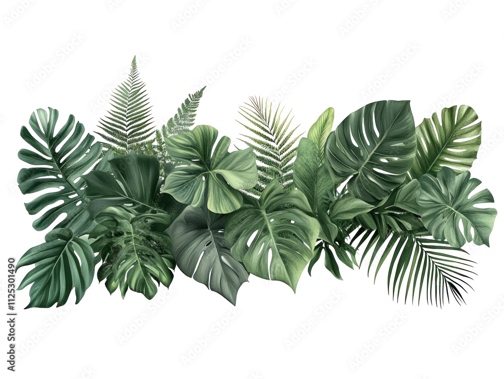 Lush Tropical Foliage and Green Leave Composition Lush Tropical Foliage and Green Leave Composition
