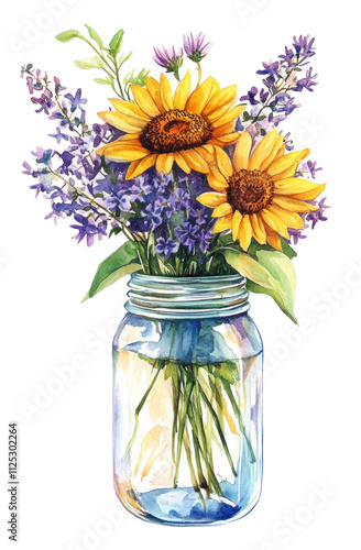 Wallpaper Mural Bright Sunflowers and Lavender in Mason Jar Torontodigital.ca