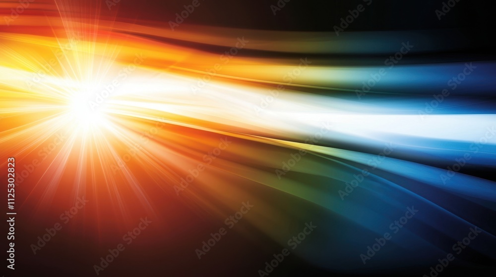 A colorful, abstract painting with a bright yellow sun in the center A colorful, abstract painting with a bright yellow sun in the center
