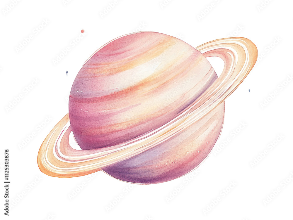 Watercolor illustration of a planet with rings Watercolor illustration of a planet with rings