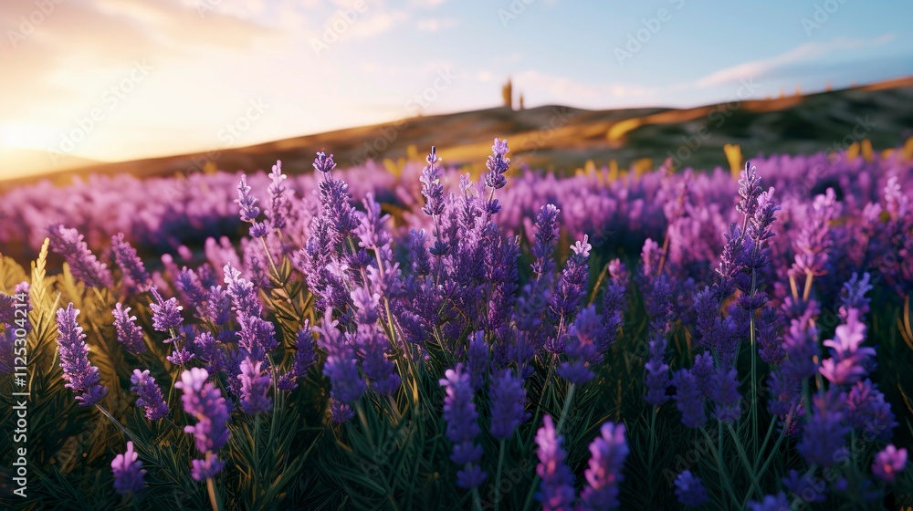 Naklejka premium A photo of a field with organic lavender