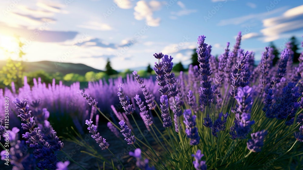 Obraz premium A photo of a field with organic lavender