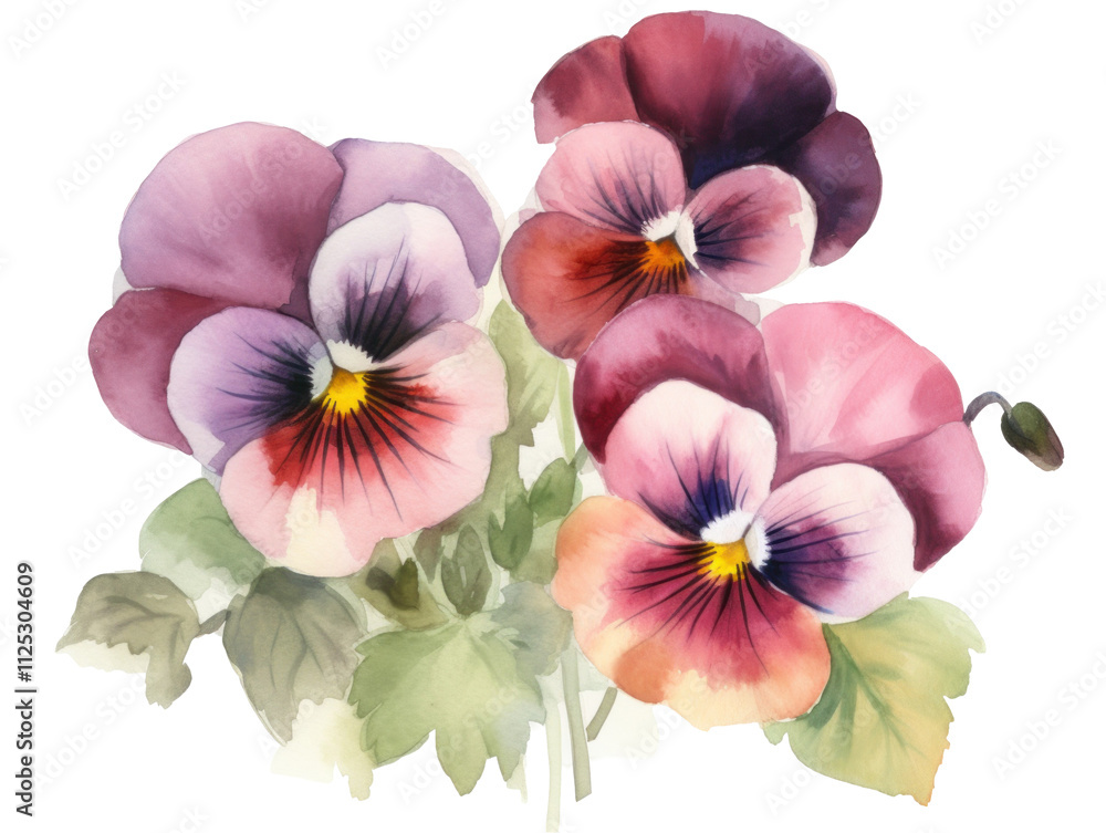 Elegant Watercolor Pansy Flower Arrangement Elegant Watercolor Pansy Flower Arrangement