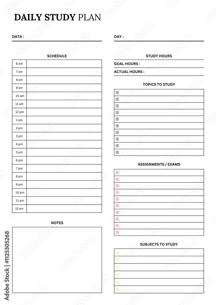 Daily stidy plan Daily stidy plan