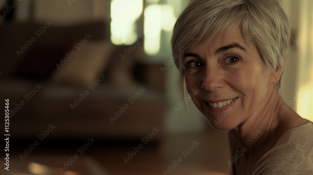 Woman with short hair is smiling Woman with short hair is smiling