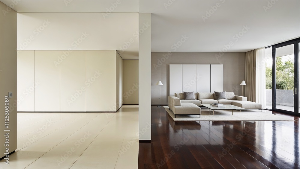 Fototapeta premium Modern living room interior with blank space and empty wall
