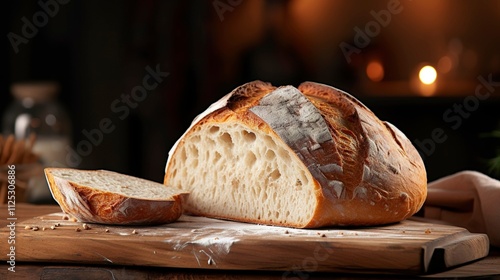 A photo of a freshly baked loaf of sourdough bred
