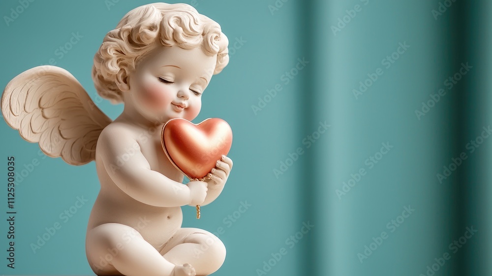 Cherub holding heart sculpture indoor setting decorative art soft lighting romantic concept for home decor inspiration Cherub holding heart sculpture indoor setting decorative art soft lighting romantic concept for home decor inspiration