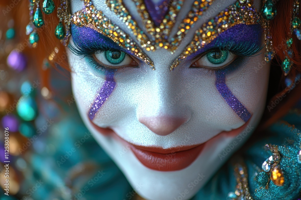 A close-up of a person in elaborate makeup with vibrant colors and intricate details. A close-up of a person in elaborate makeup with vibrant colors and intricate details.